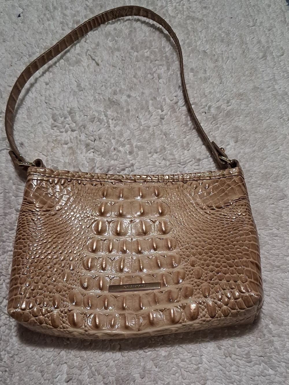 Brahmin Croc-Embossed Shoulder Bag in Taupe